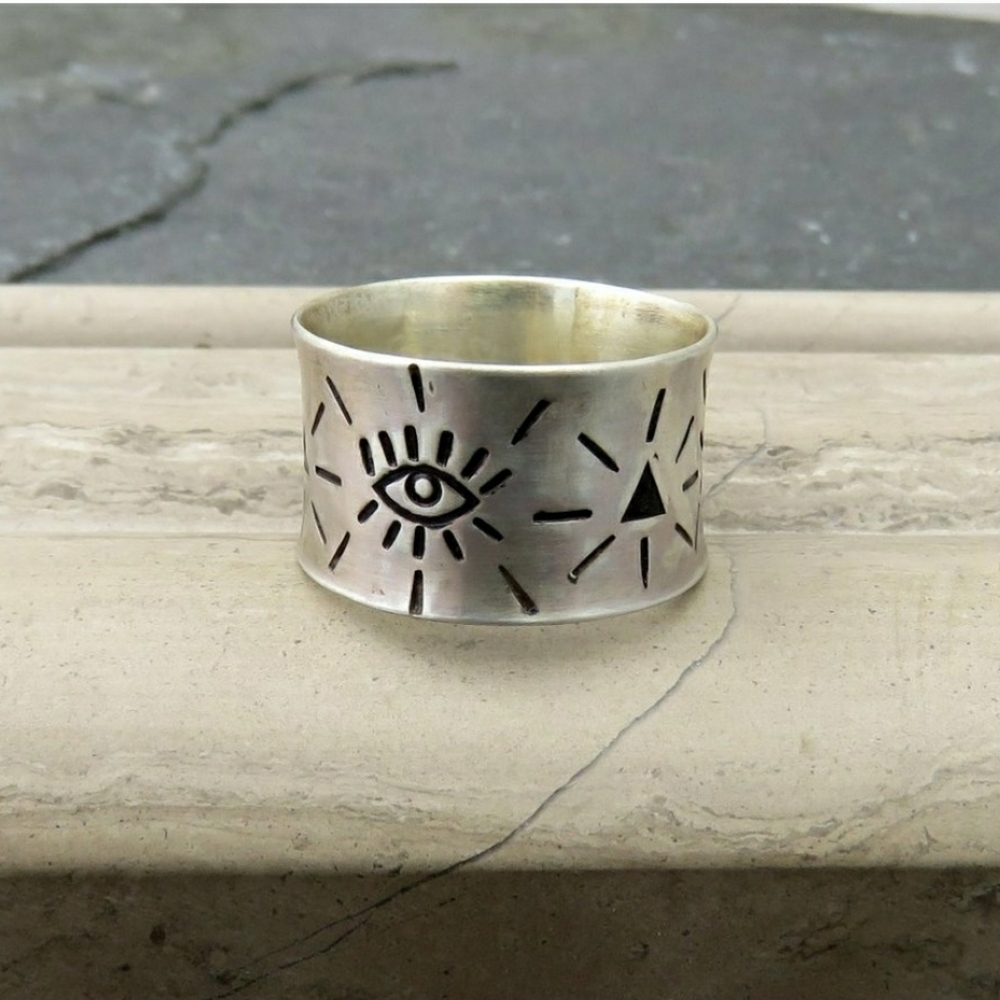 All Seeing Eye Ring - Wide Band 925 Sterling Silver Ring - Mystical Jewe…